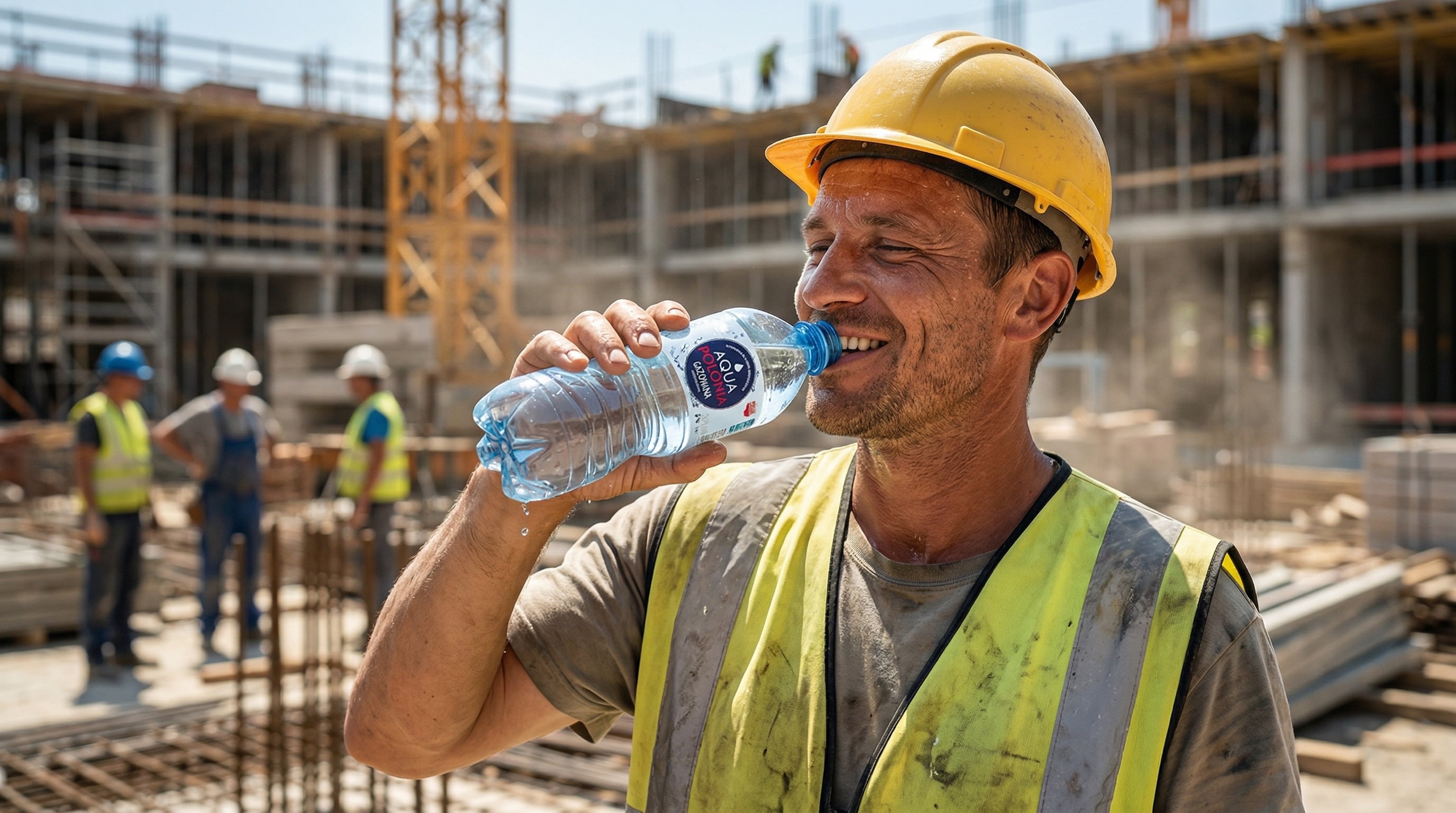 Pracownicy budowlani z wodą Aqua Polonia